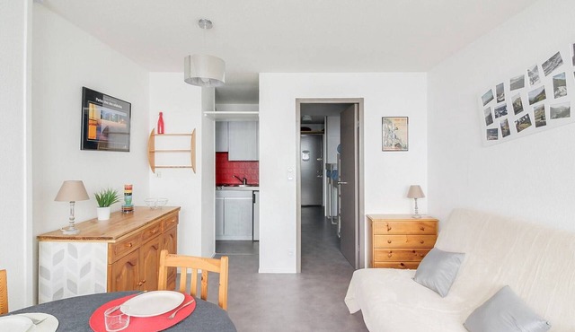 Studio cabin for 5 in La Mongie, slopeside, balcony, washer